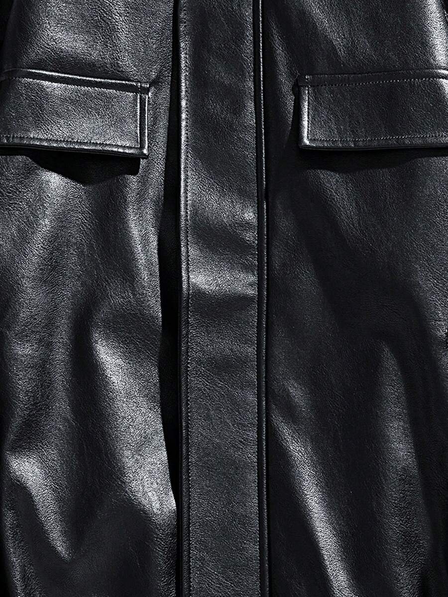 Faux leather zipper flap detail black jacket