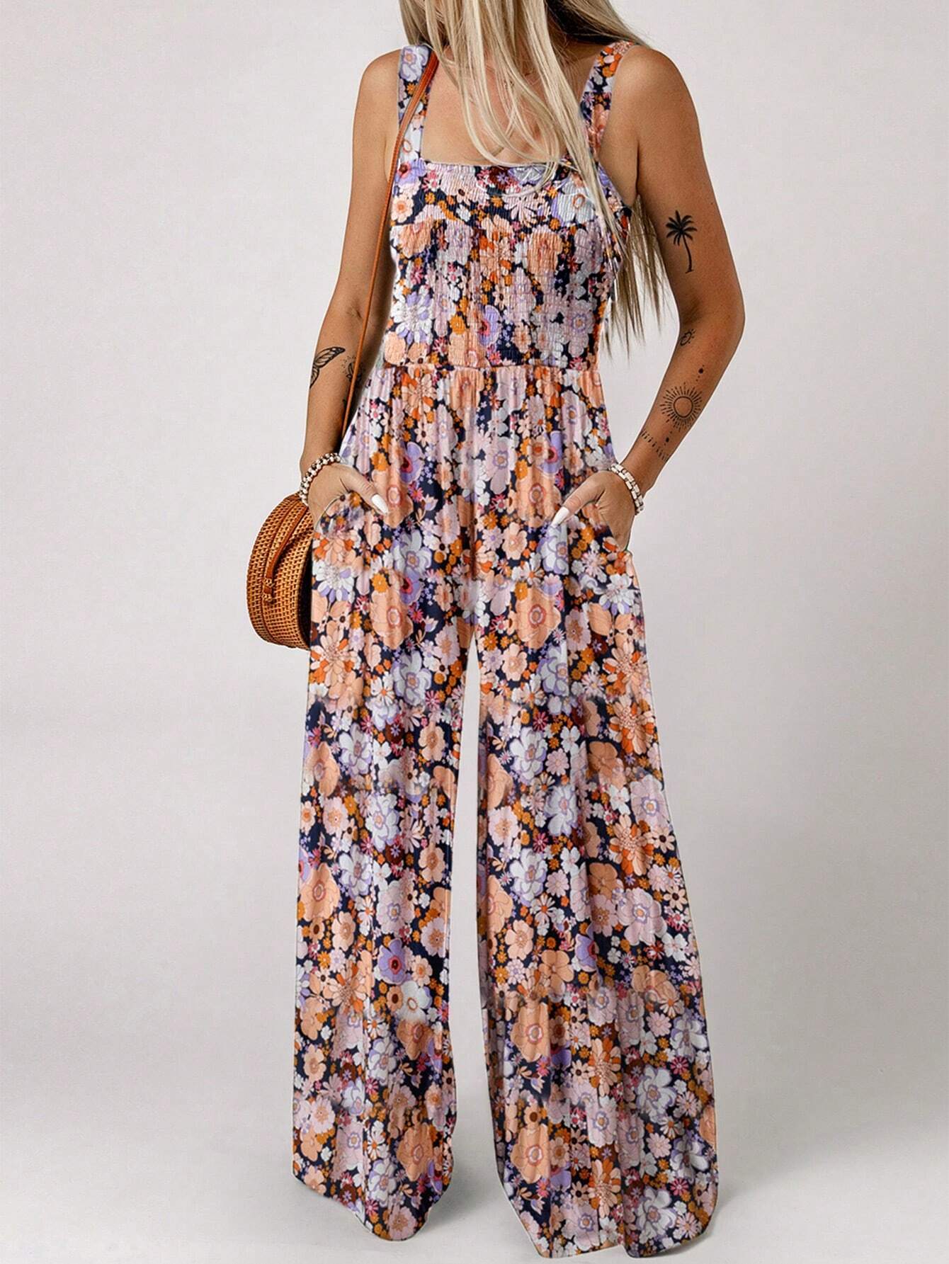 Floral Print Wide Leg Jumpsuit