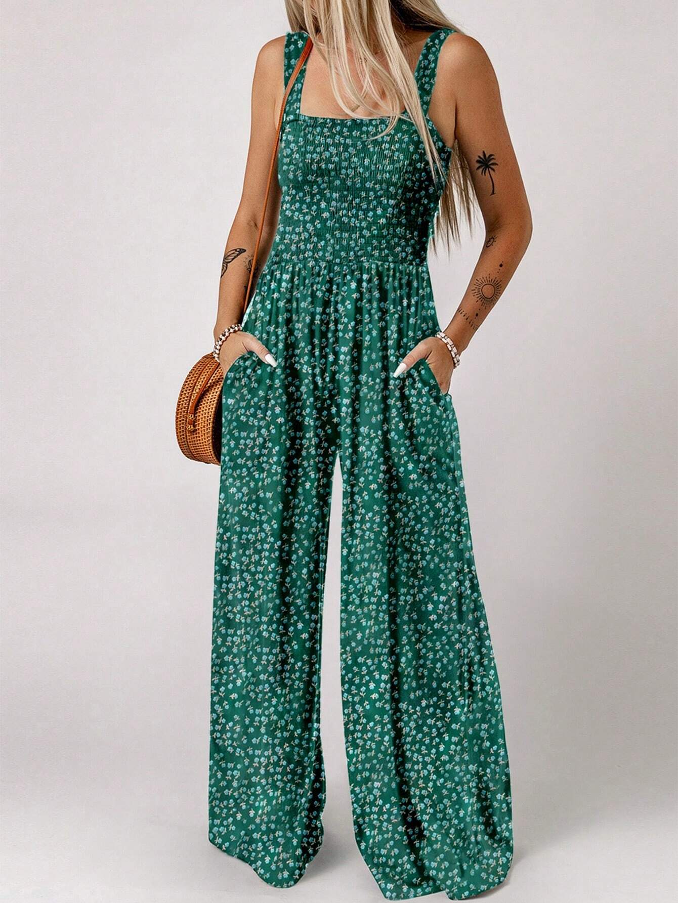 Floral Print Wide Leg Jumpsuit