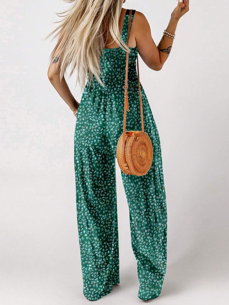 Floral Print Wide Leg Jumpsuit