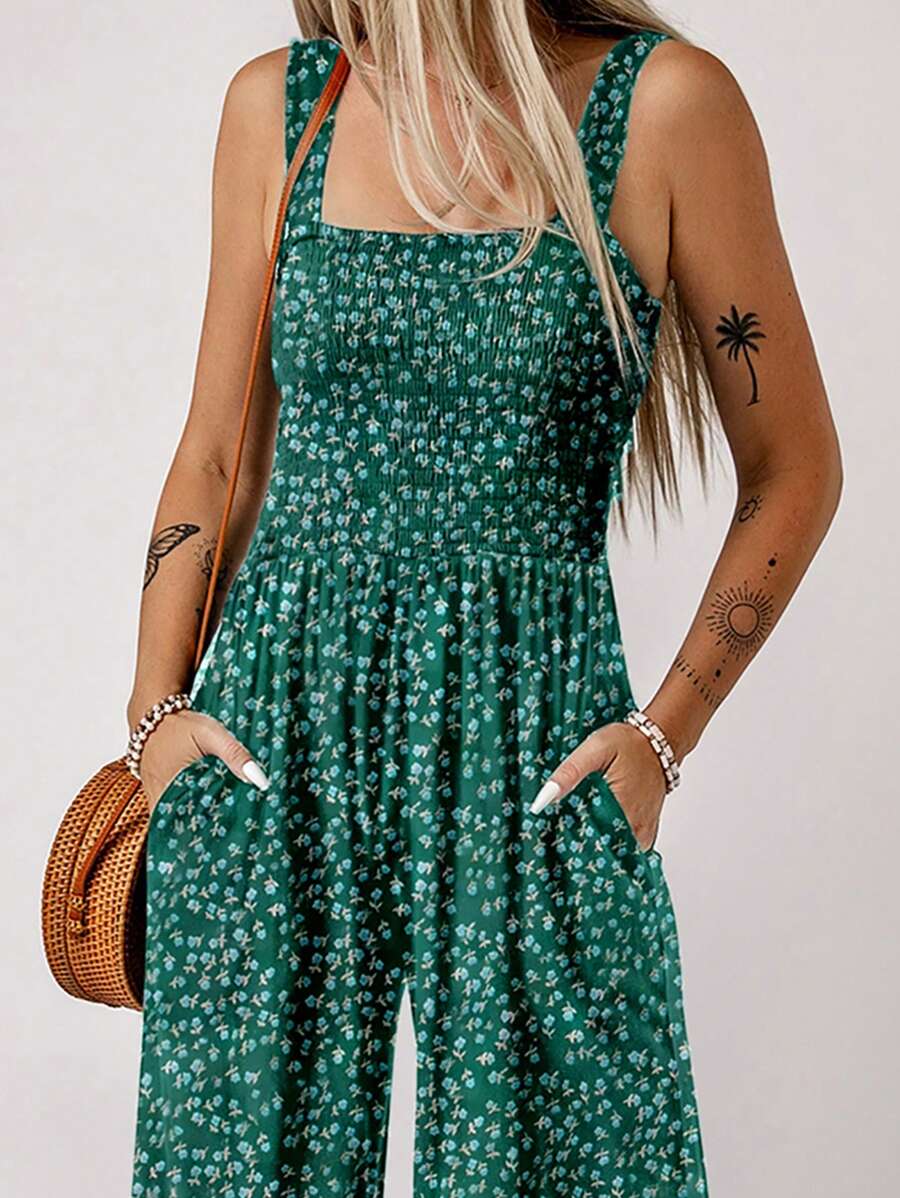 Floral Print Wide Leg Jumpsuit