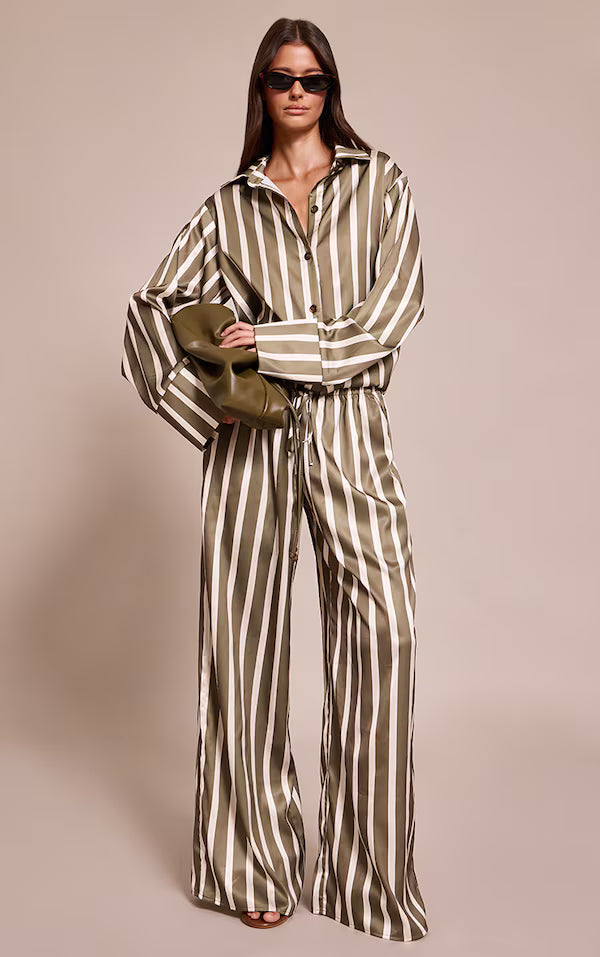 Satin Pinstripe Shirt and Pants Set