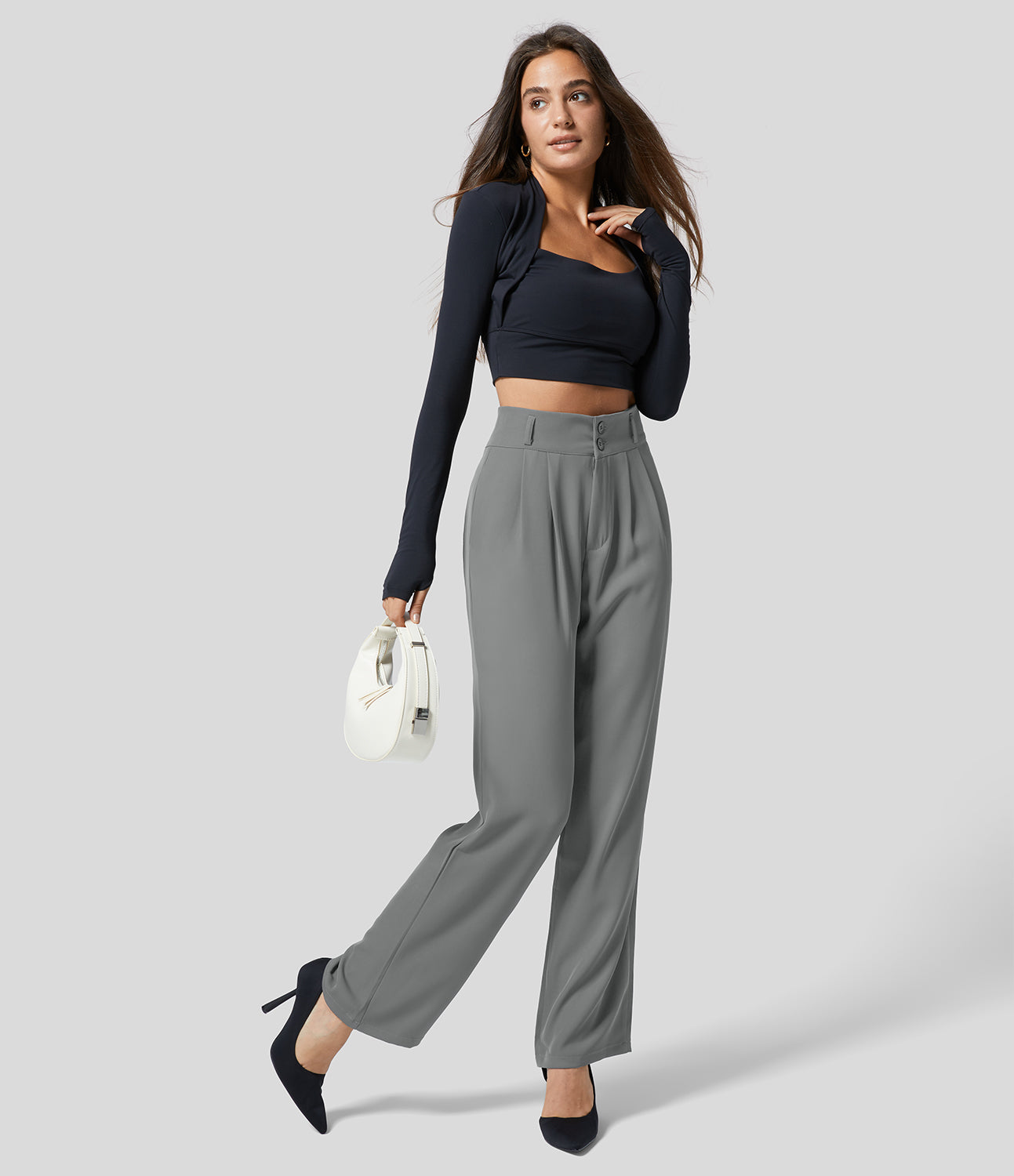 Classic High Waisted Straight Leg Suit Pants