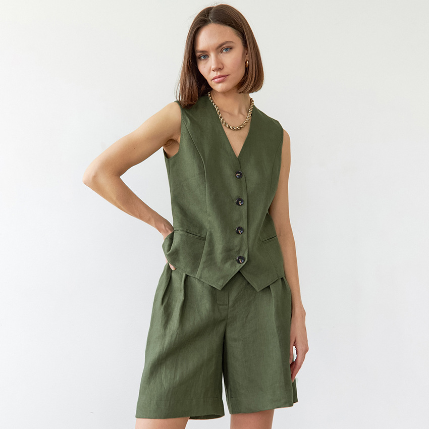 Green western shirt and short set