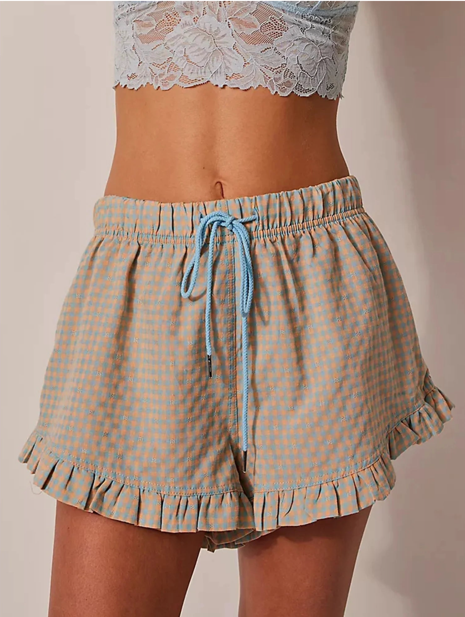 Ruffle Shorts In Brown And Blue