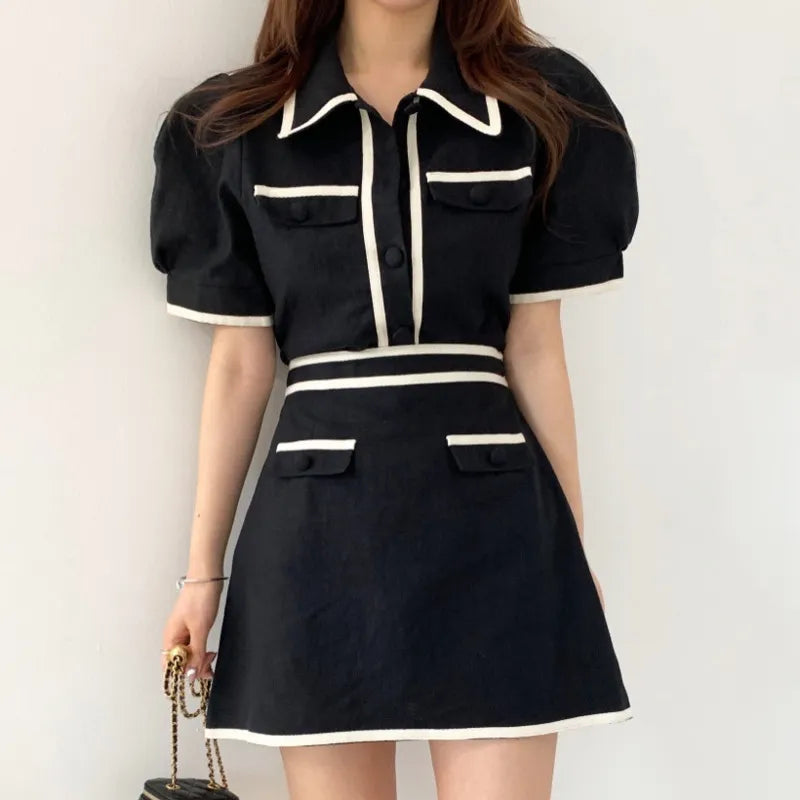 Puff Sleeve Shirt With High-Waisted Skirt Set