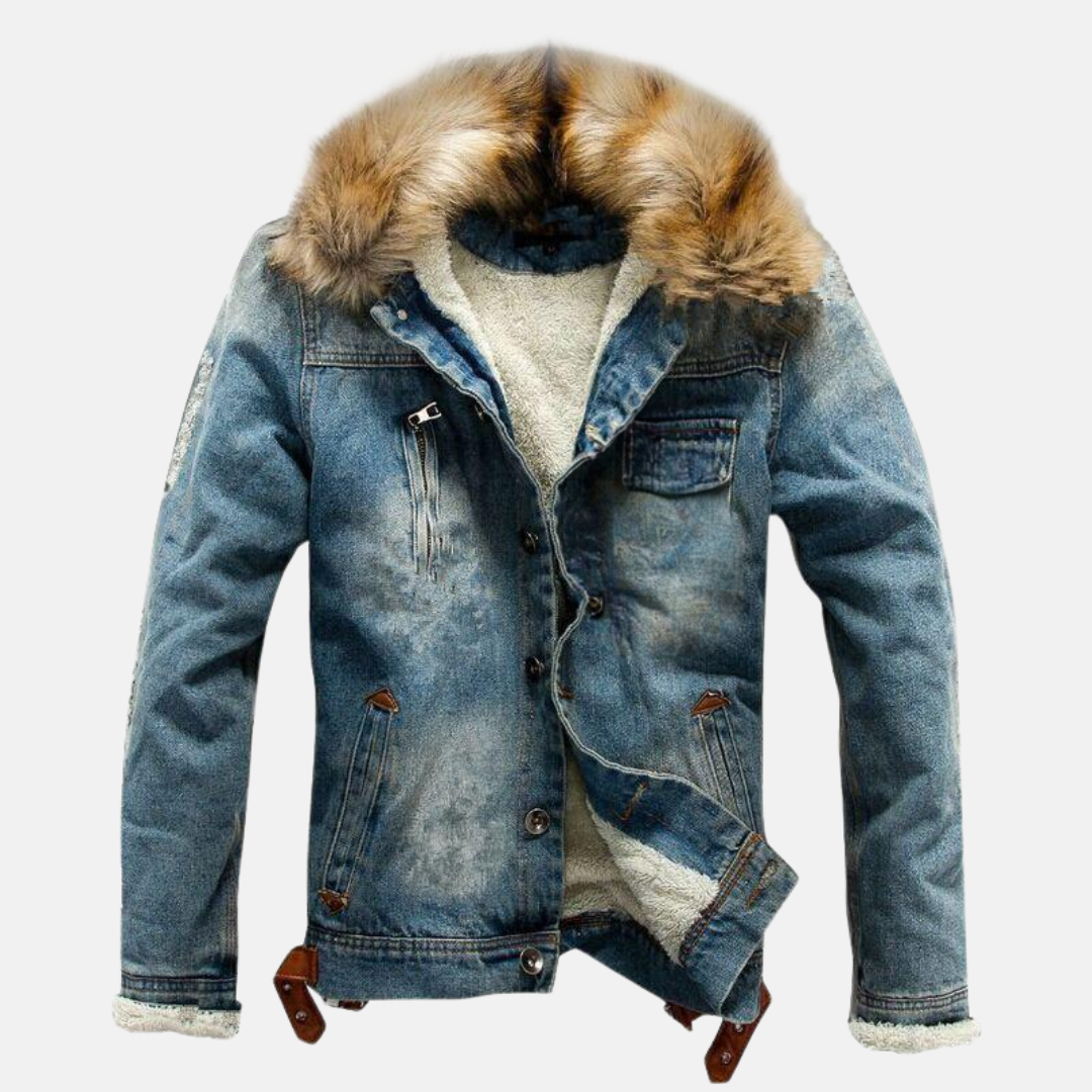 Denim jacket with fur collar