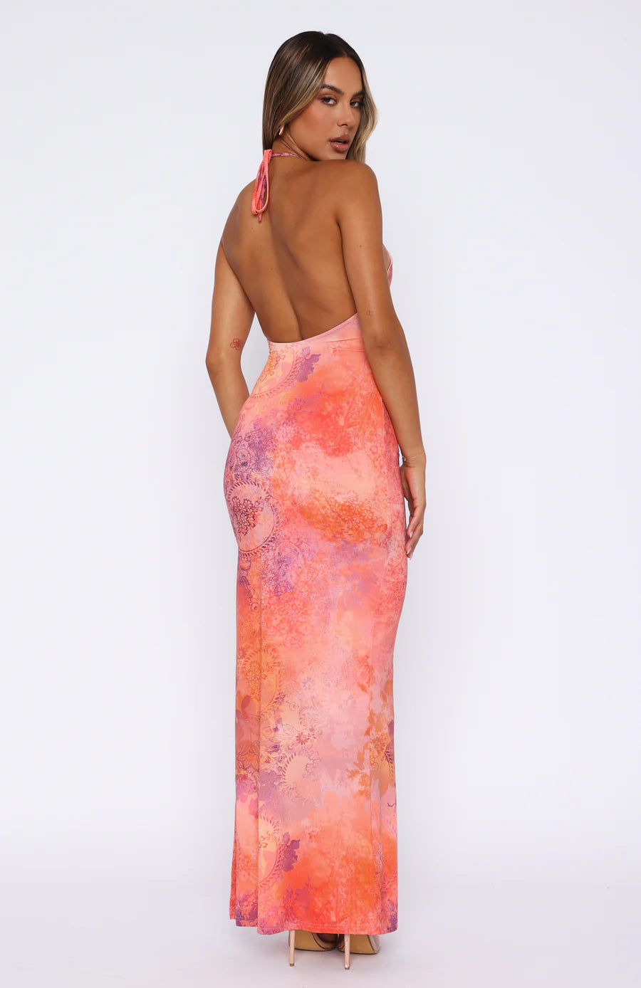 Halterneck Backless Maxi Dress In Orange