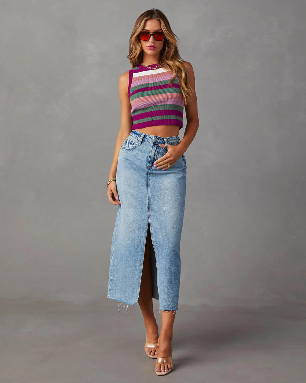 Denim Maxi Skirt With Front Slit