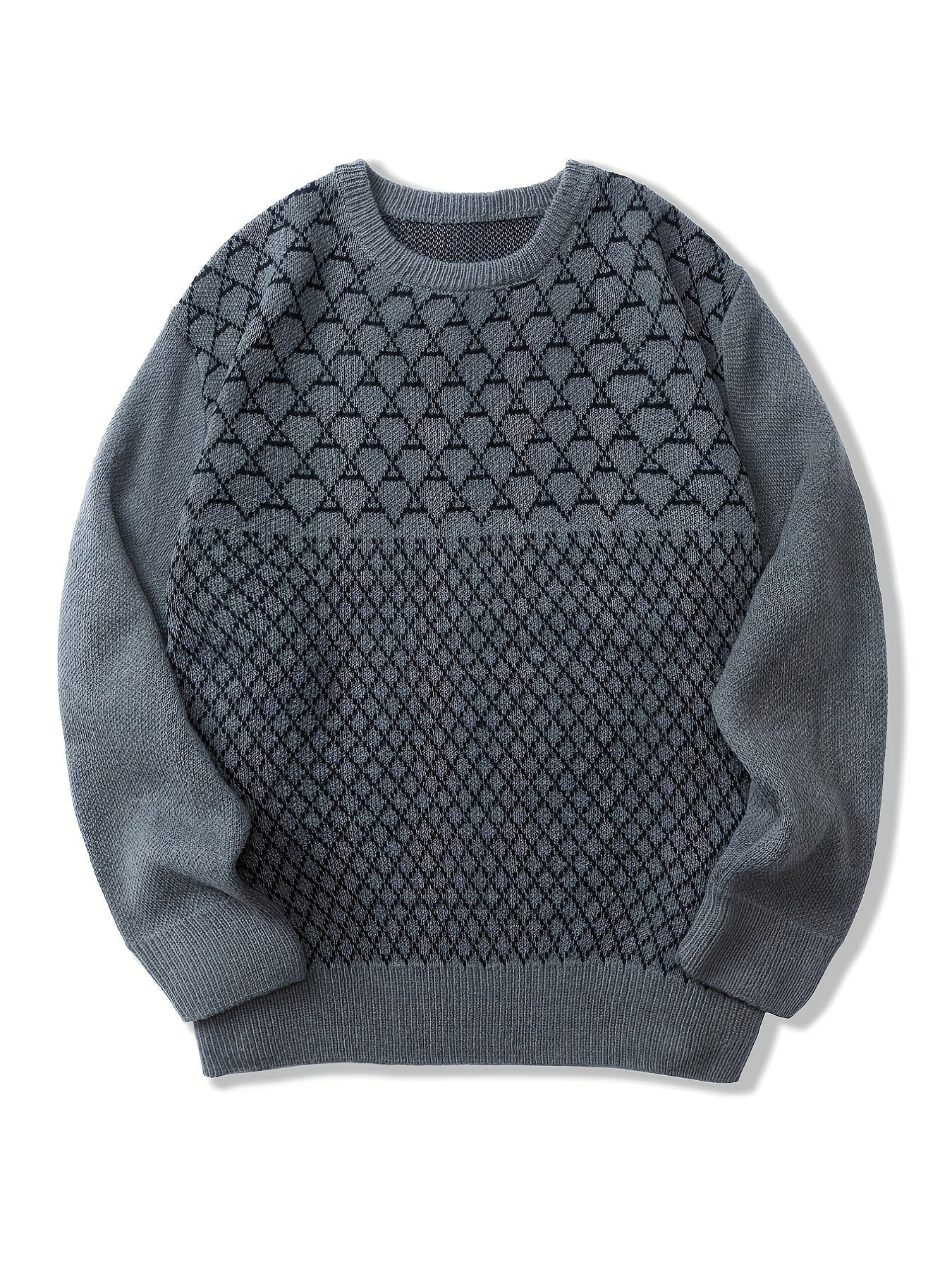 Knitted sweater with diamond pattern