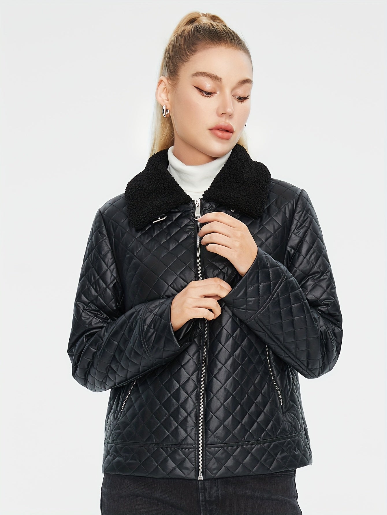 Quilted fluffy jacket with argyle pattern