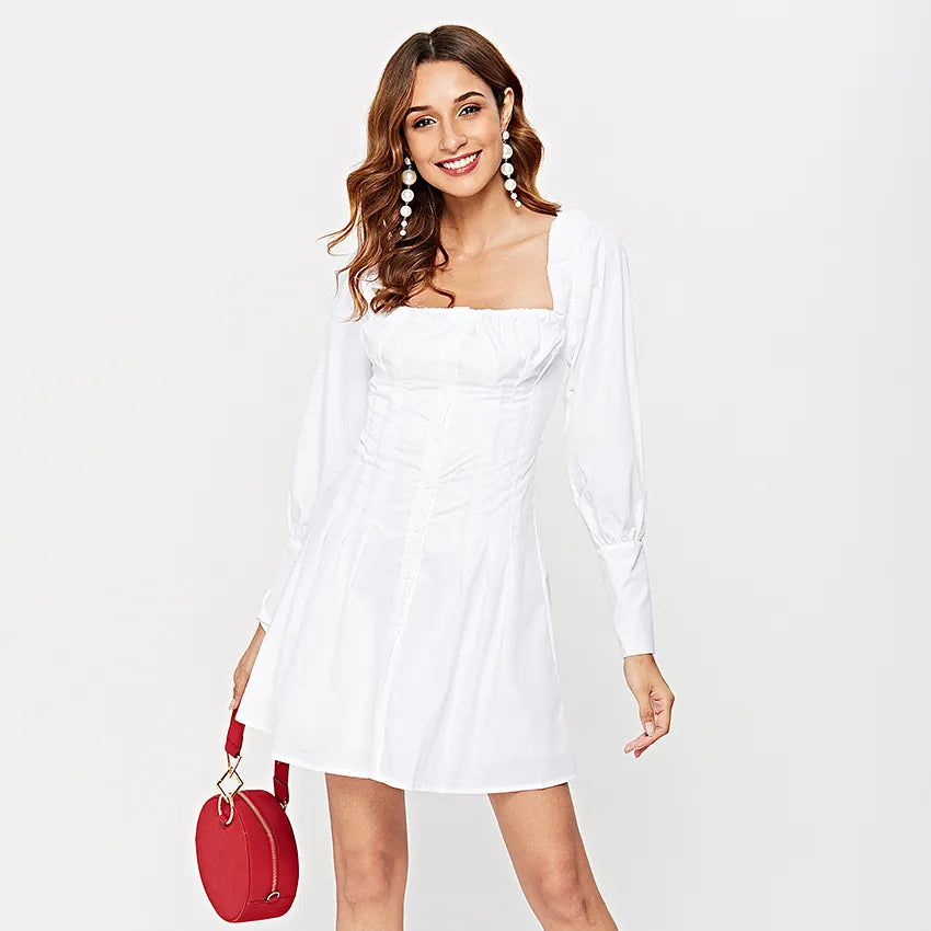 White Mini Dress With Buttons