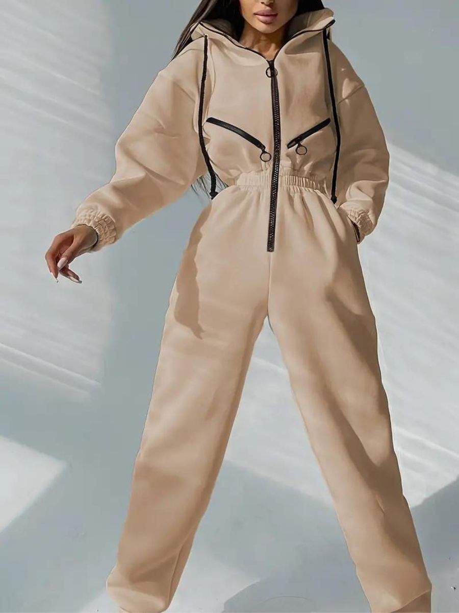 jumpsuit with hood and drawstring