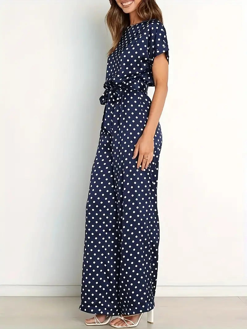 Elegant navy blue jumpsuit with dots