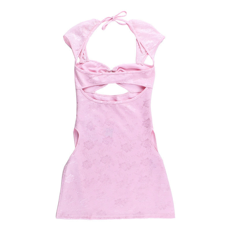 Hollow Split Pink mini dress