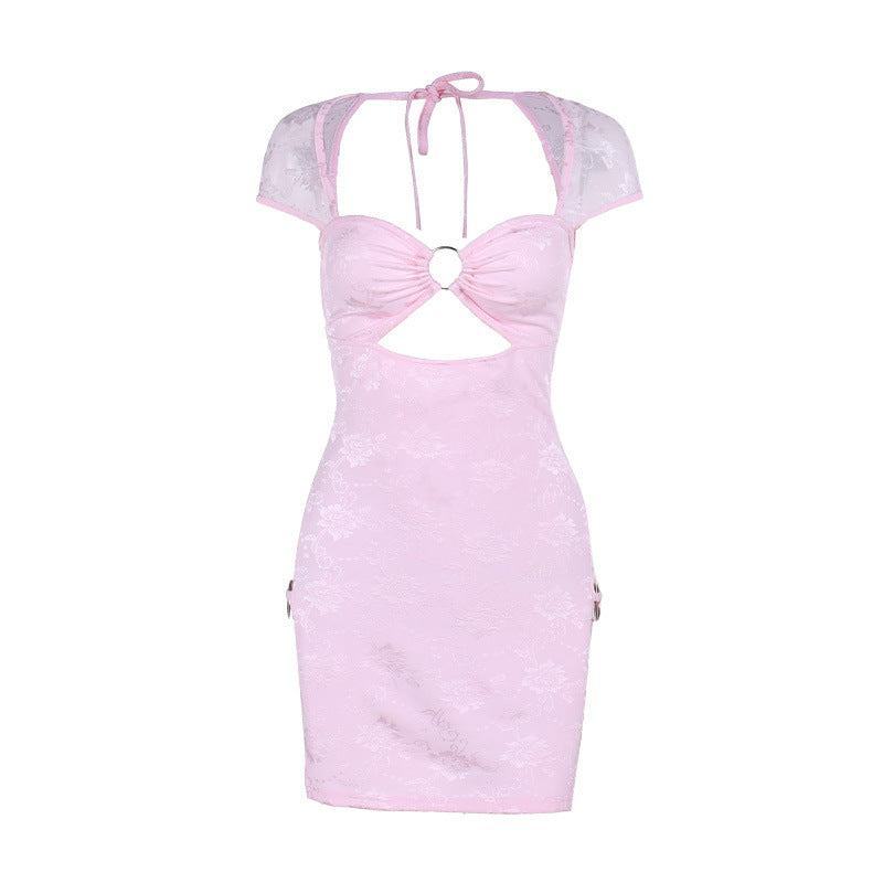 Hollow Split Pink mini dress