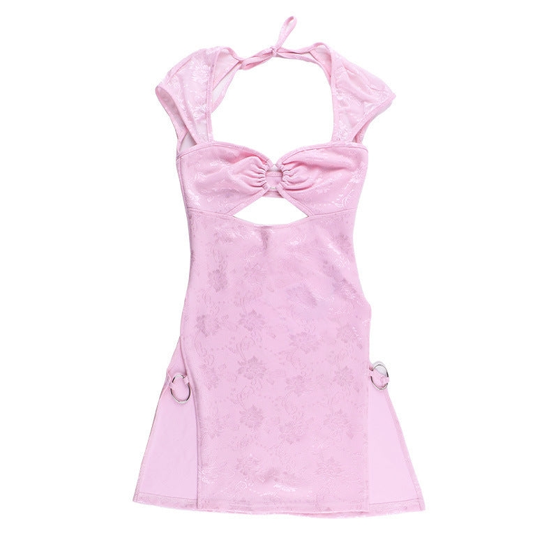 Hollow Split Pink mini dress