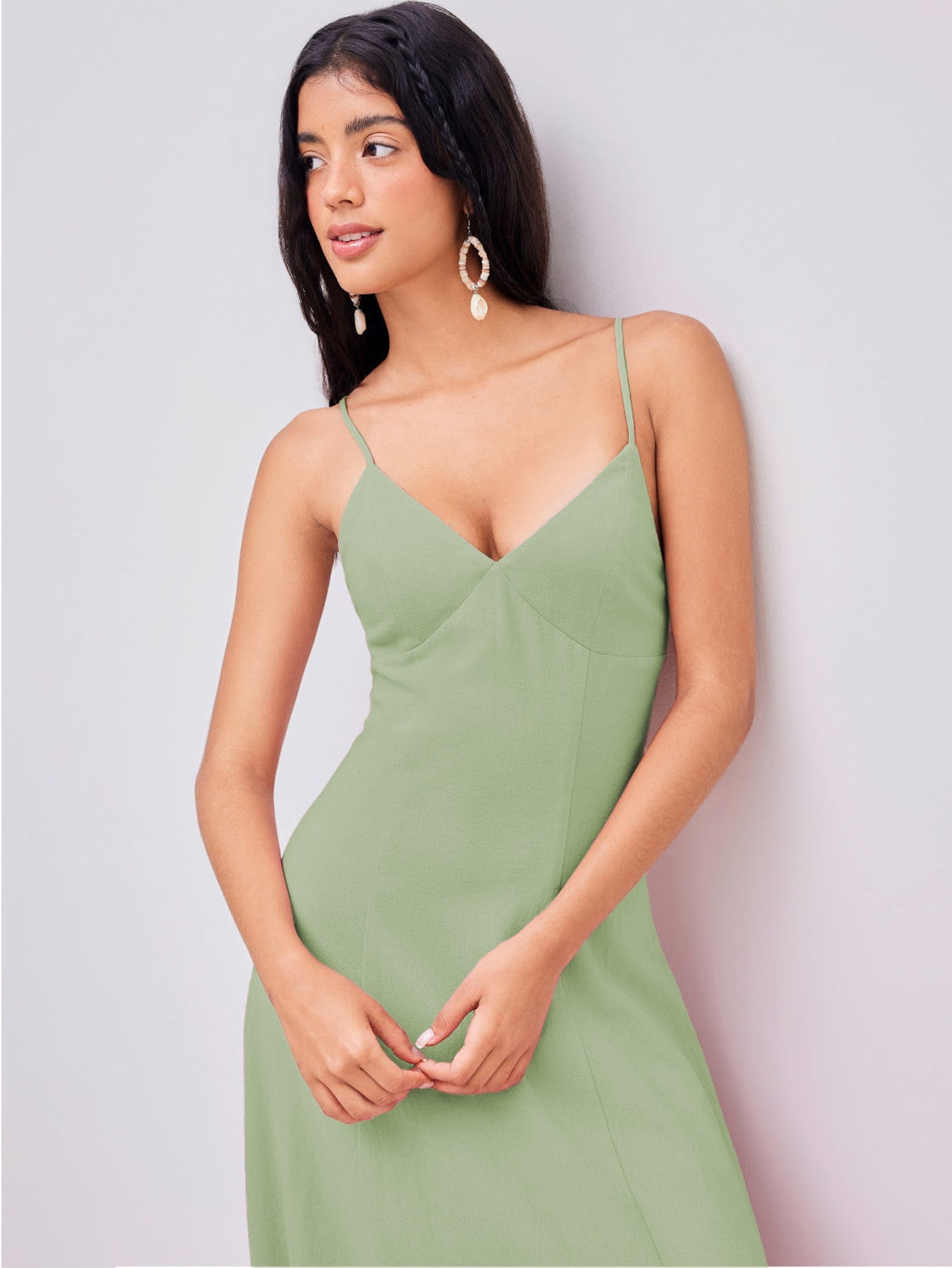 Casual light green maxi dress