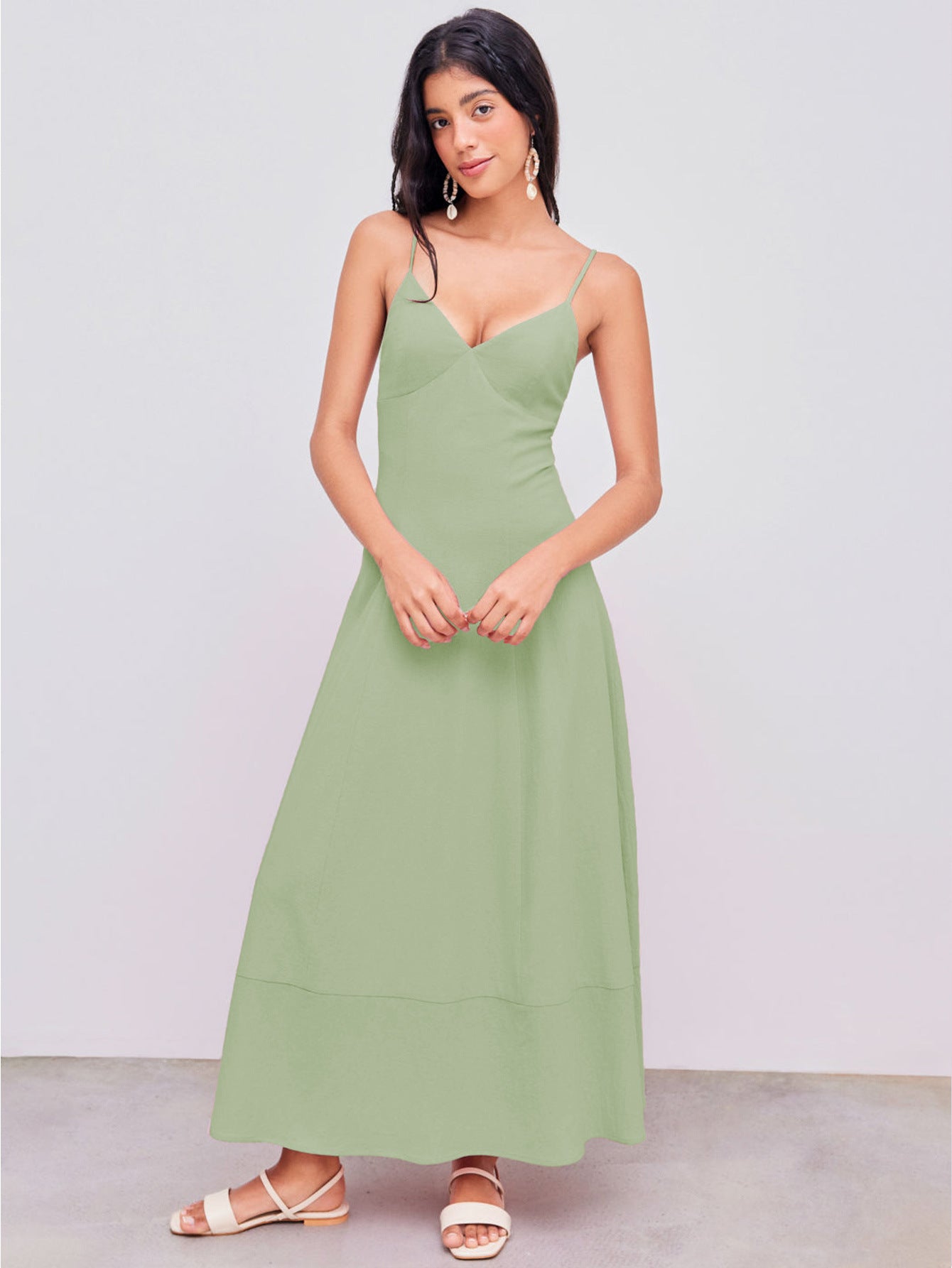 Casual light green maxi dress