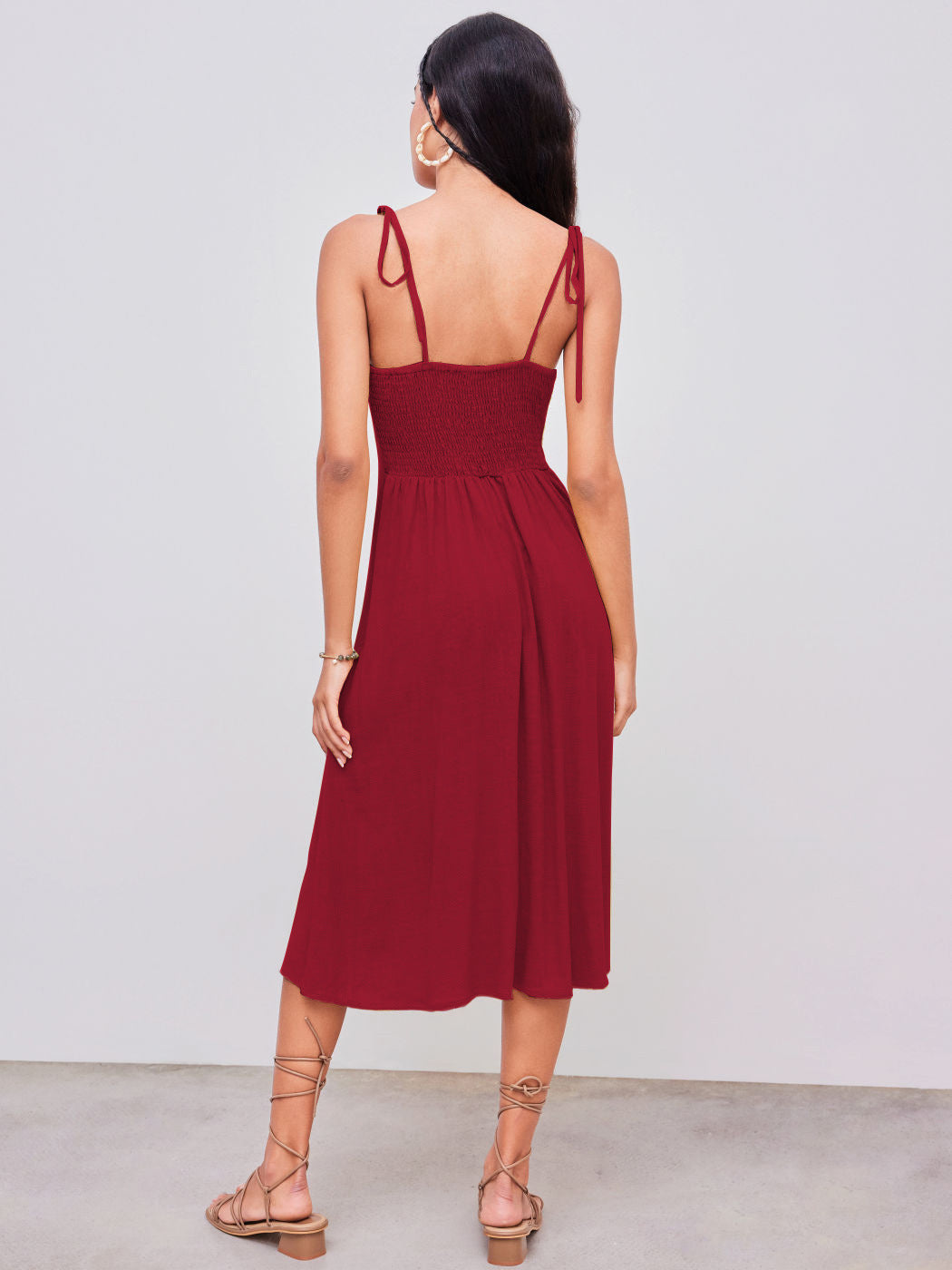 Casual elegant red maxi dress with buttons