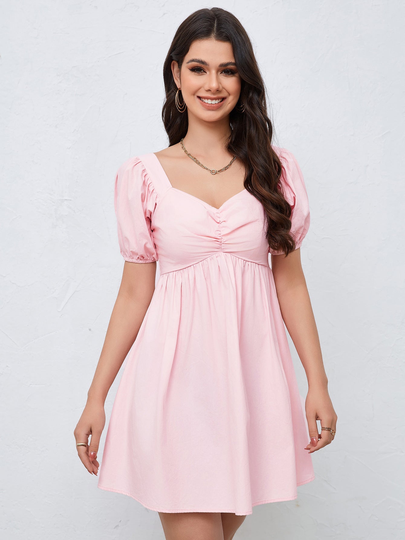 Slimming waist pink mini dress