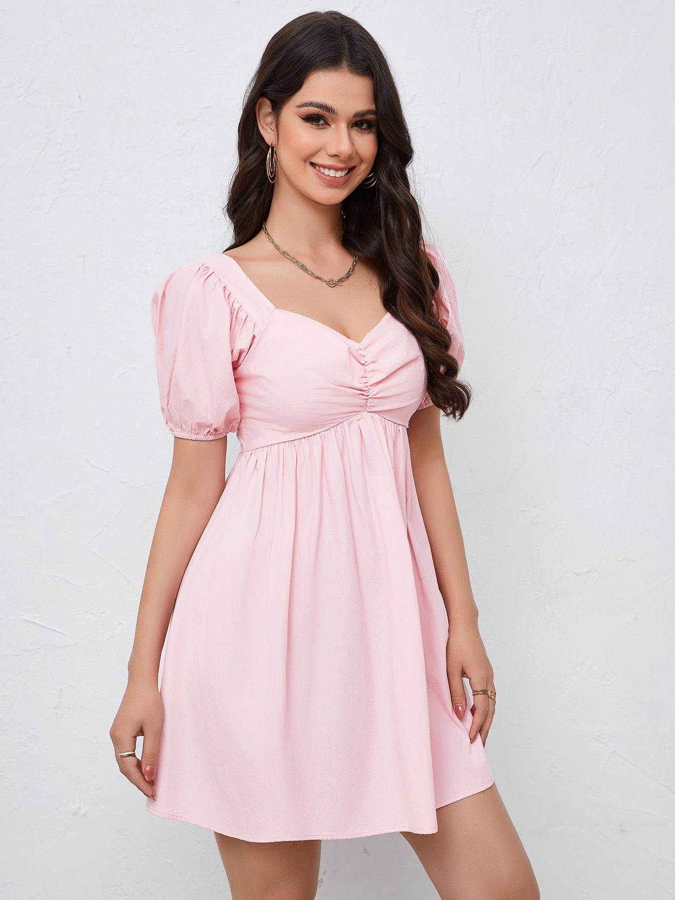 Slimming waist pink mini dress