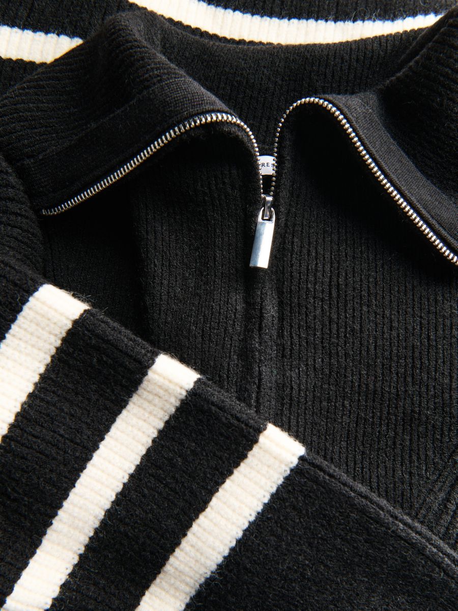 Zipped Turtle-neck Striped Sweater