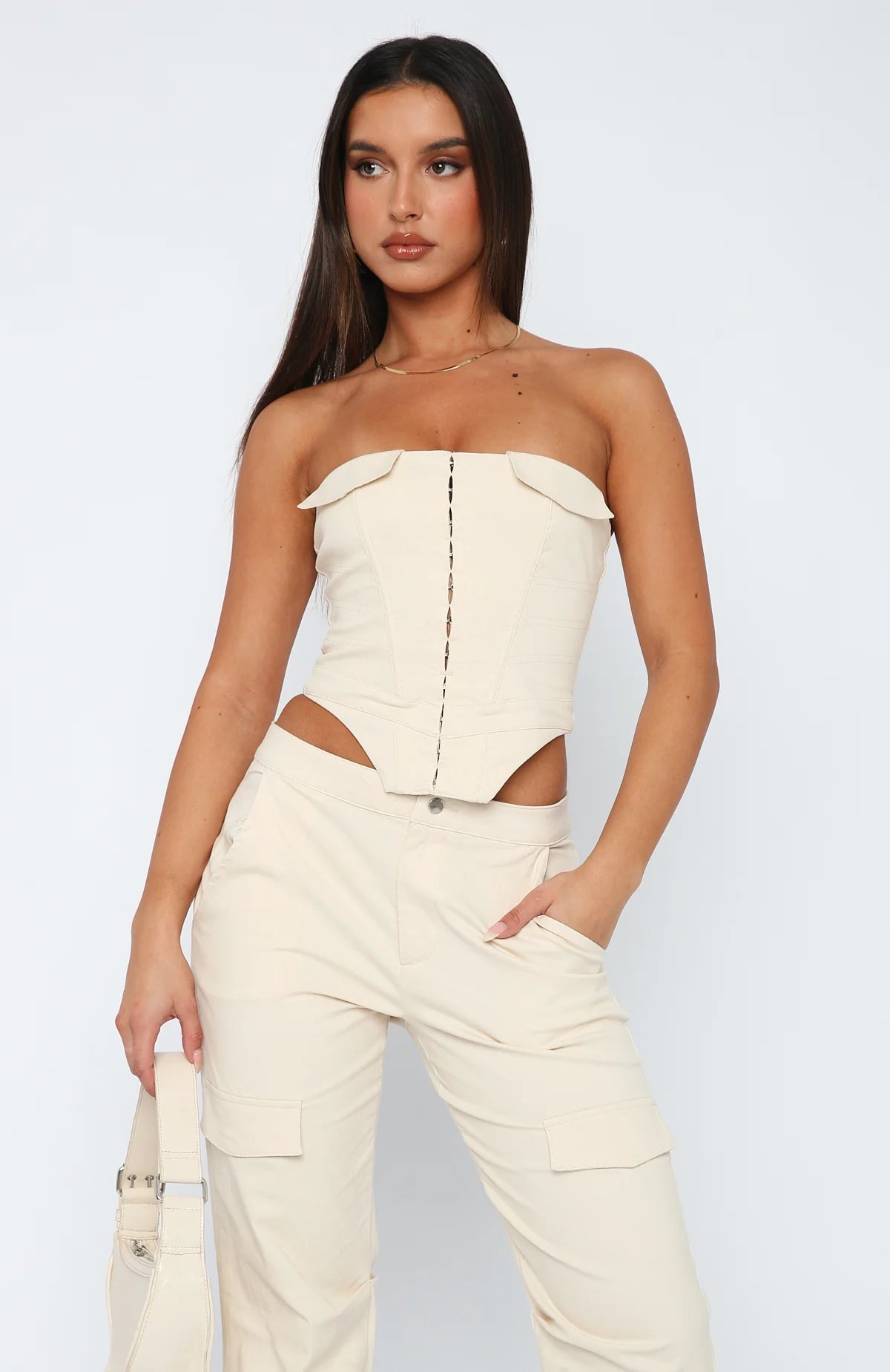 Bustier With Zipper in Beige