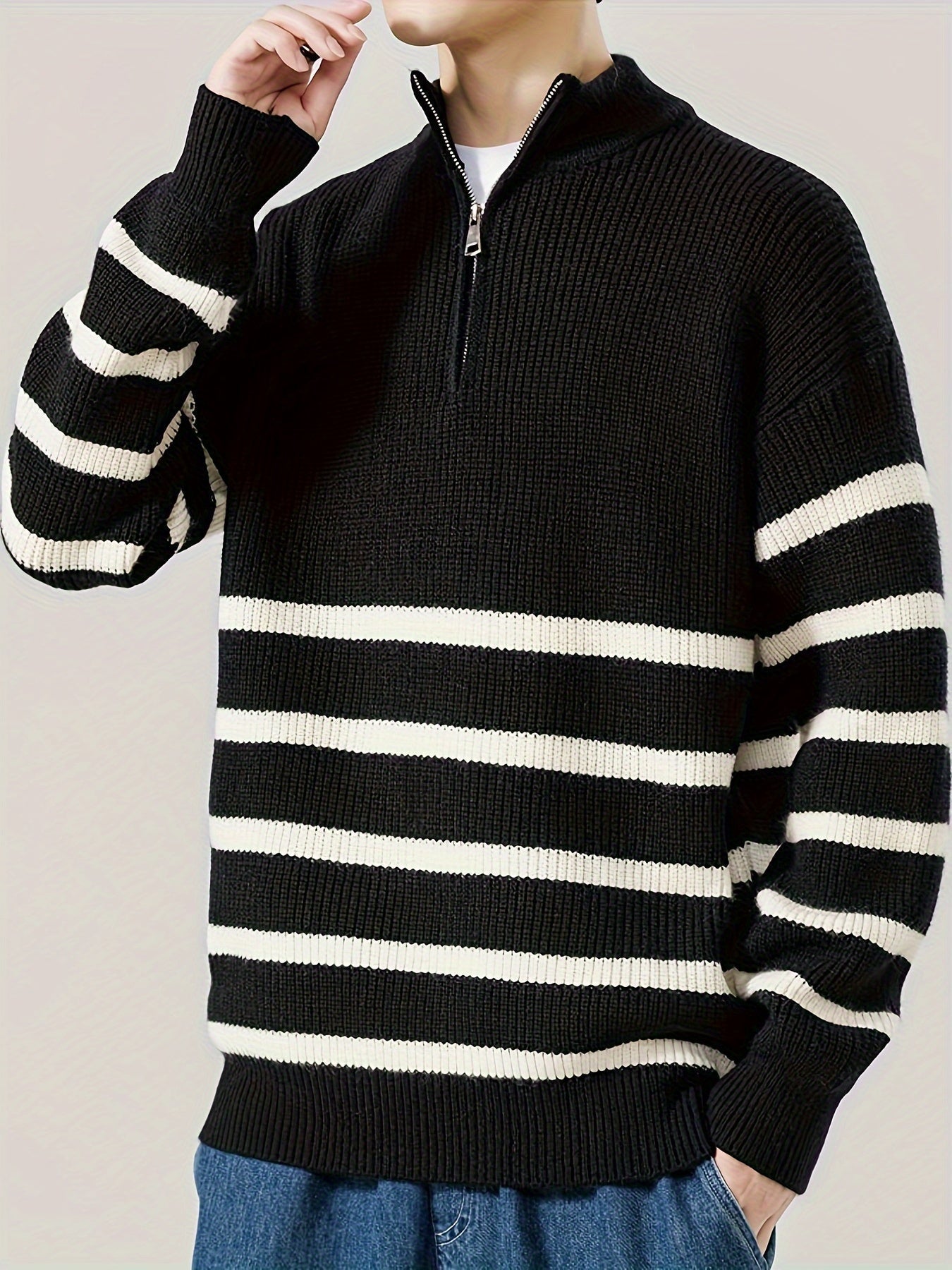 Knitted sweater with striped pattern