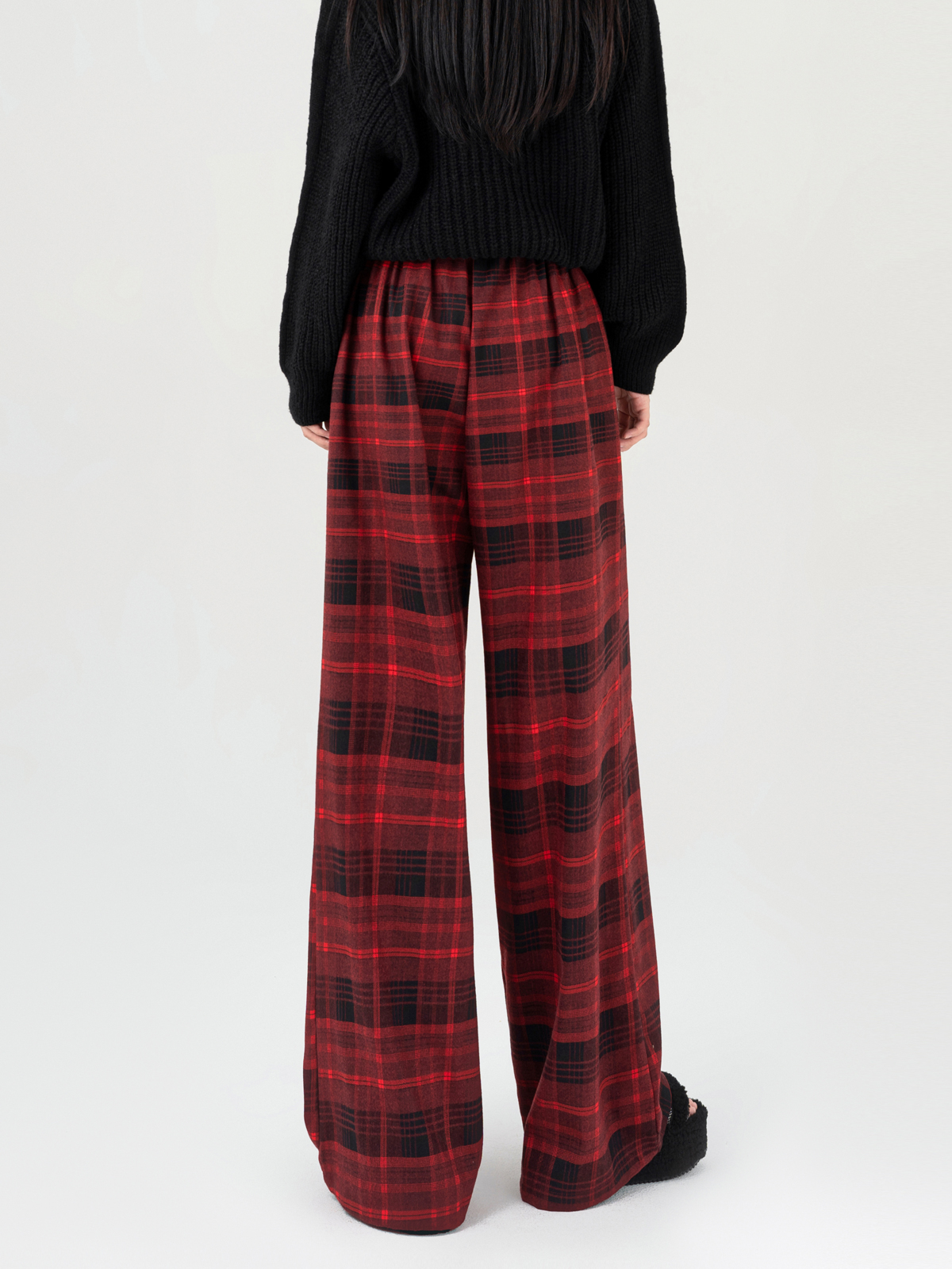 Red Plaid Straight Casual Pants