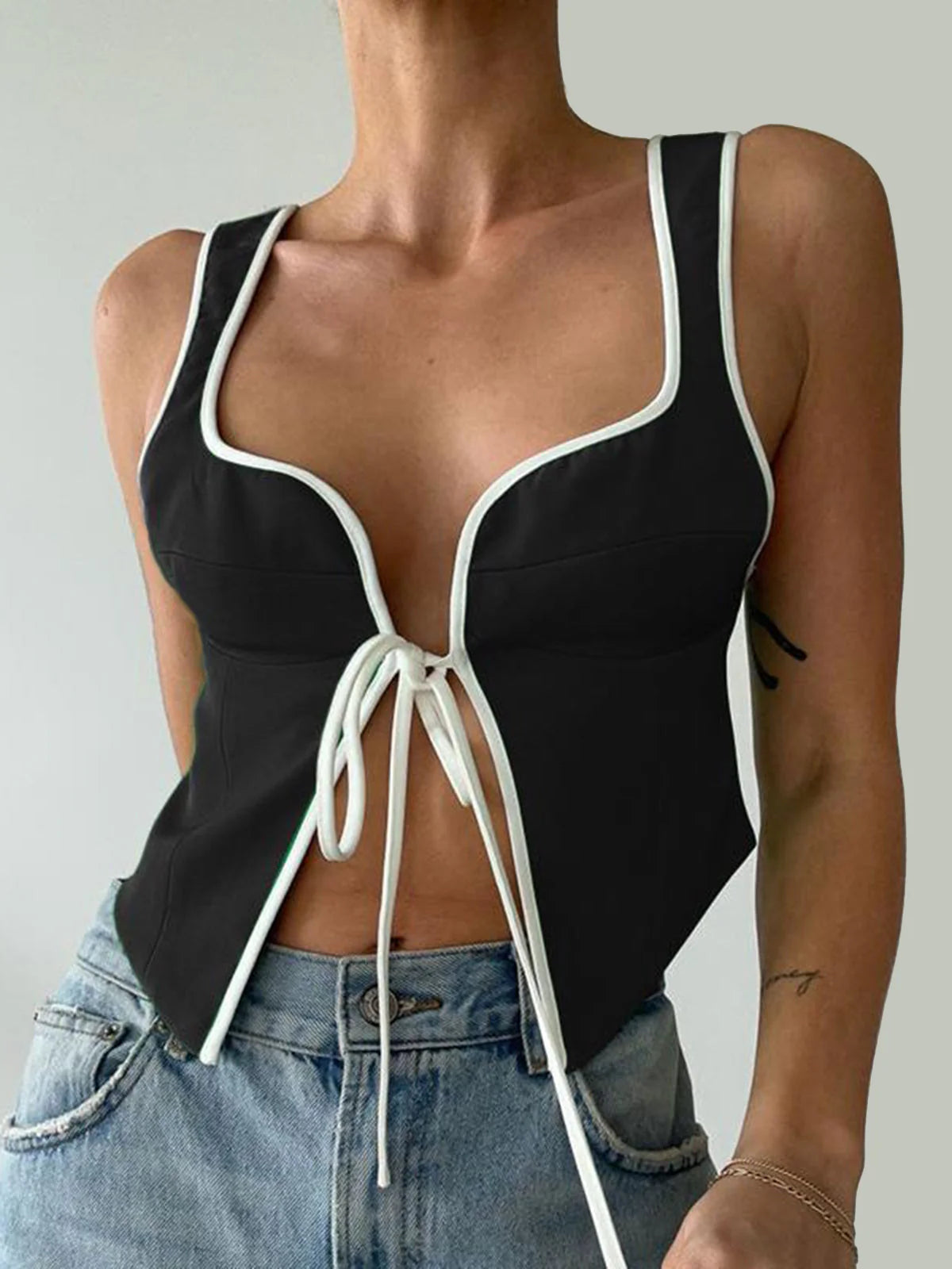 Elegant Strap Vest in Black and White