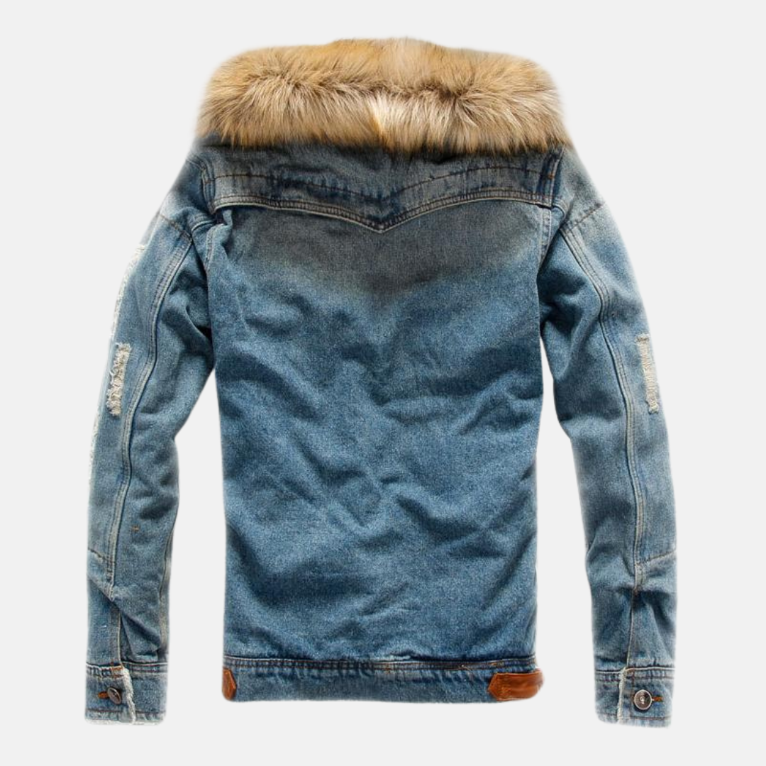 Denim jacket with fur collar