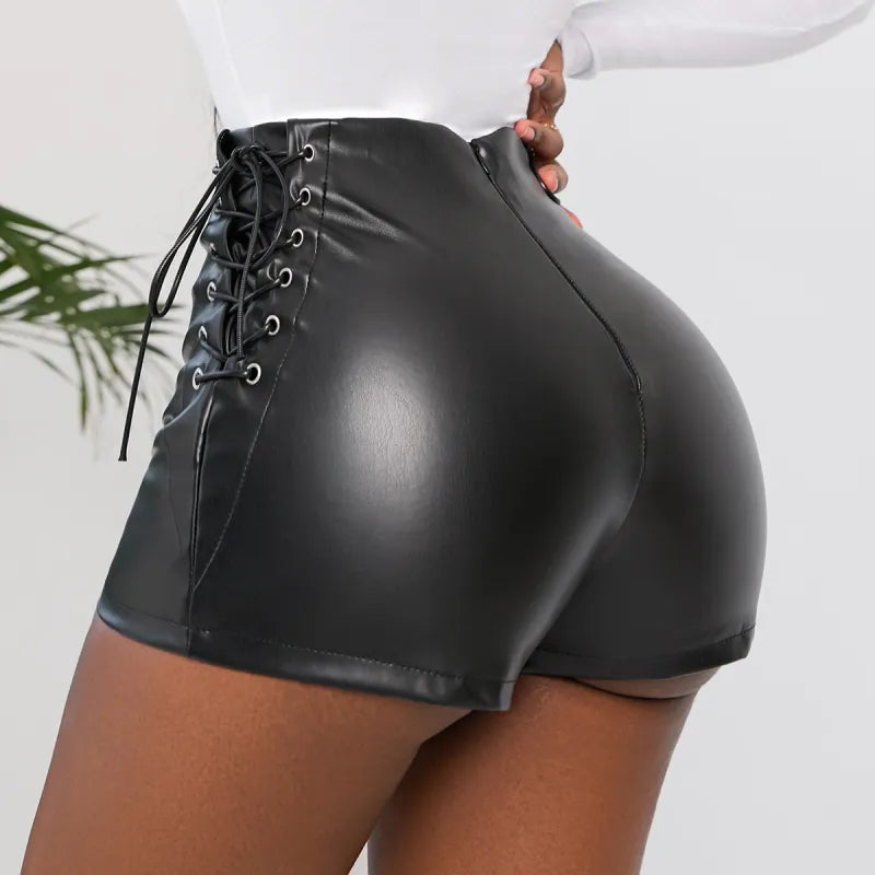 Stretchy Black Leather Shorts