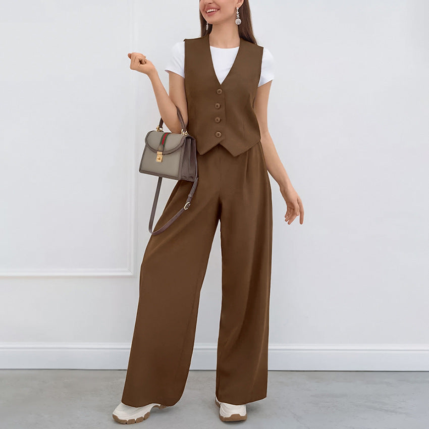 Sleeveless Vest And High Waist Trousers