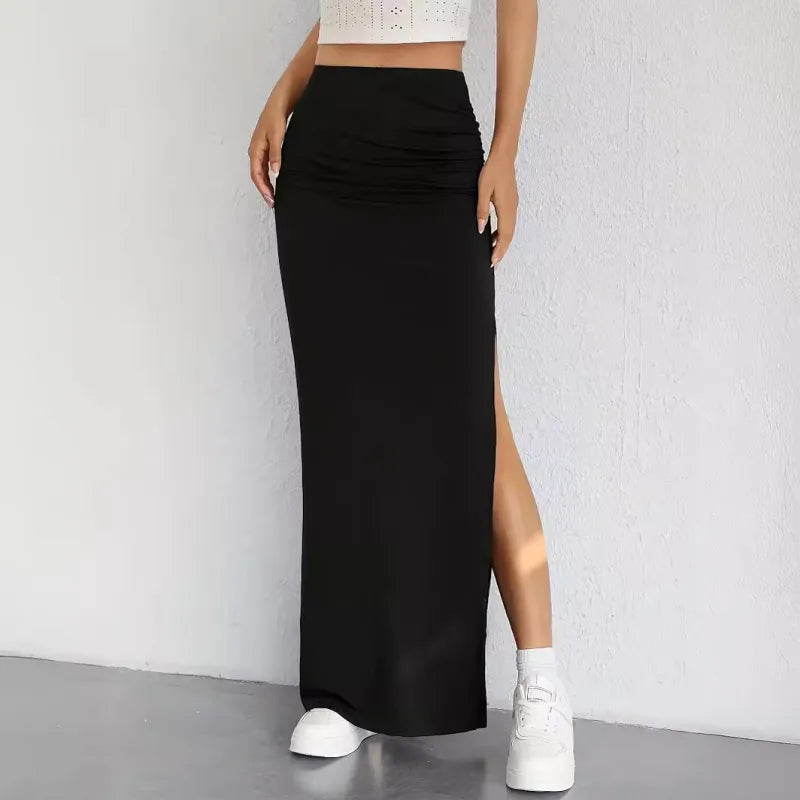 Side Slit Maxi Skirt In Black