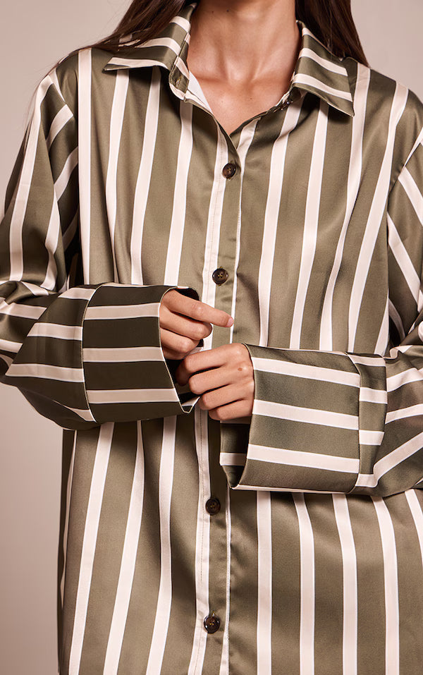 Satin Pinstripe Shirt and Pants Set