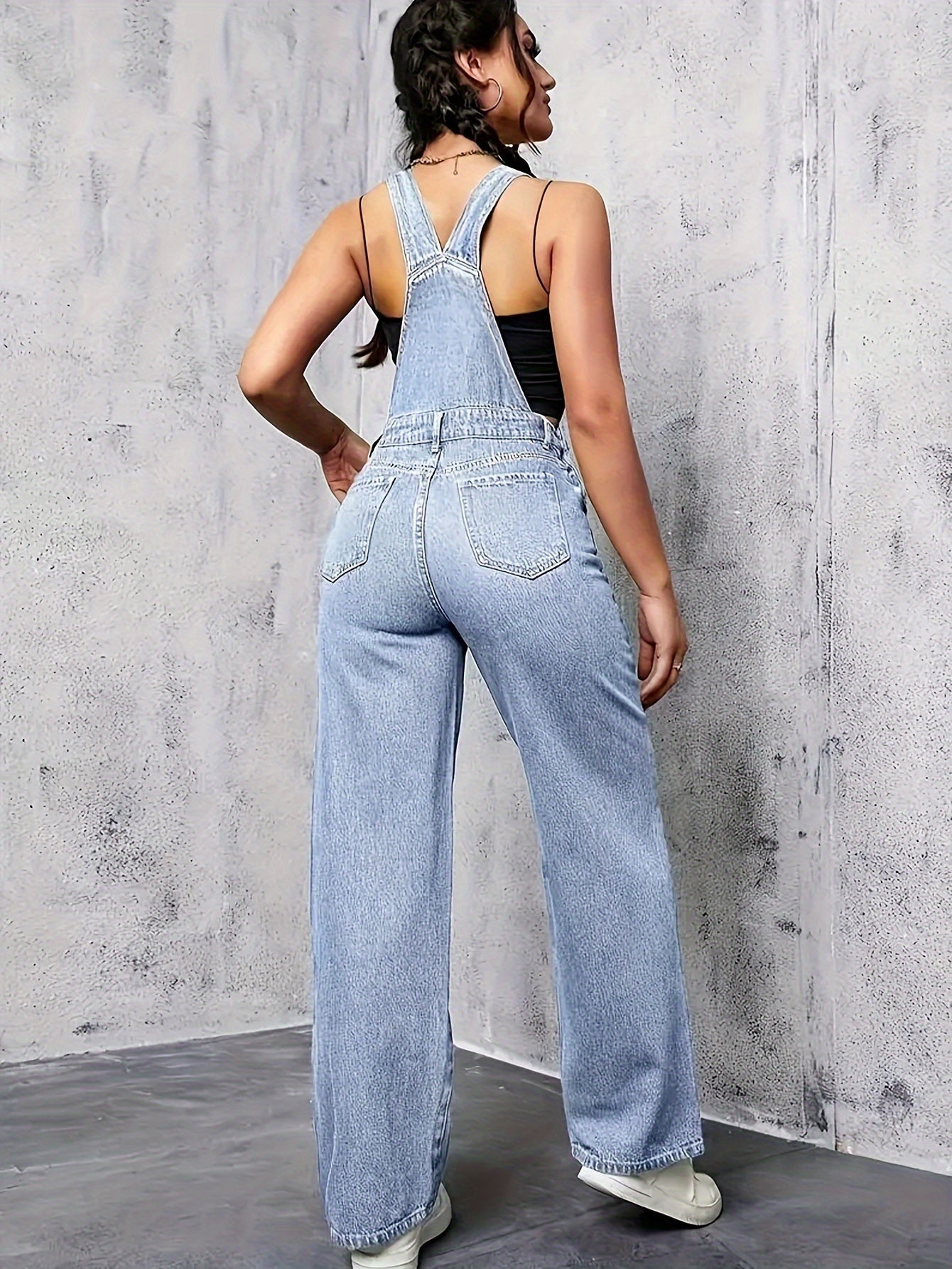 Denim overalls with wide legs