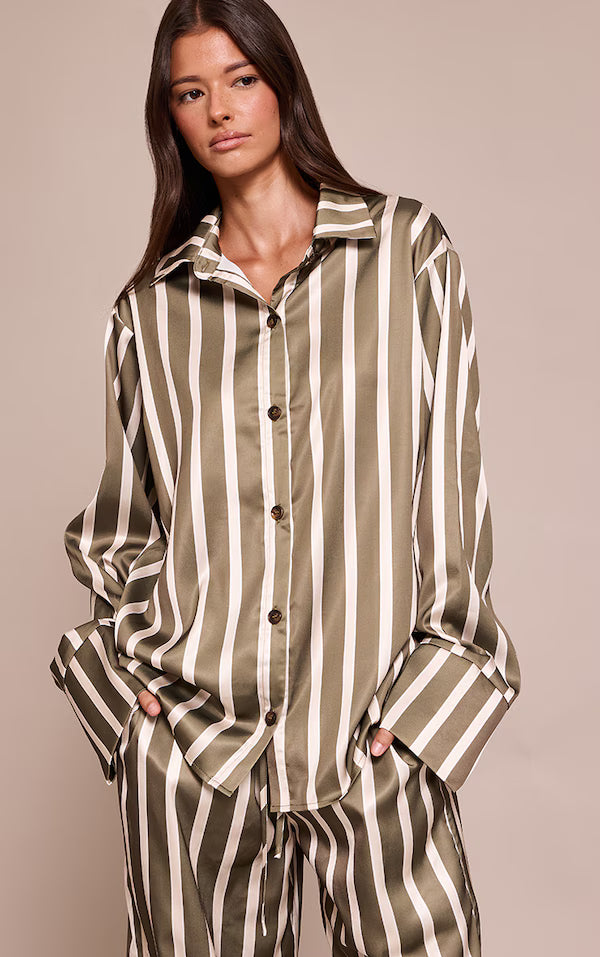 Satin Pinstripe Shirt and Pants Set