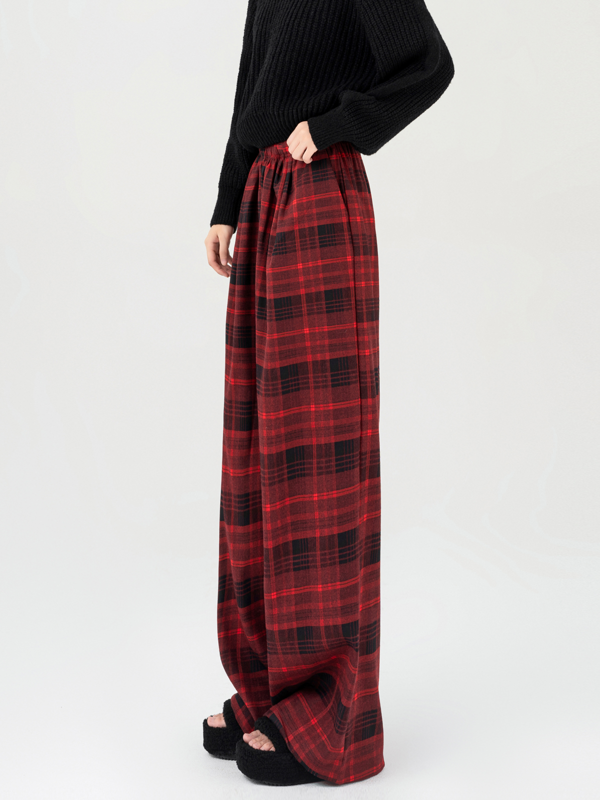 Red Plaid Straight Casual Pants