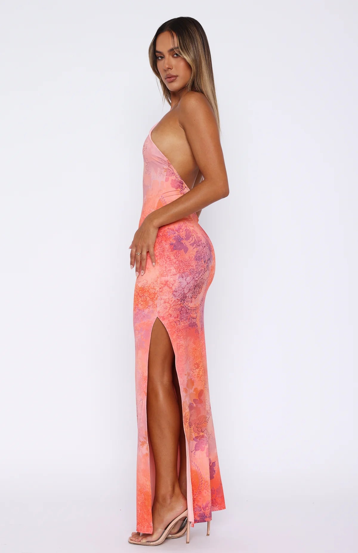 Halterneck Backless Maxi Dress In Orange