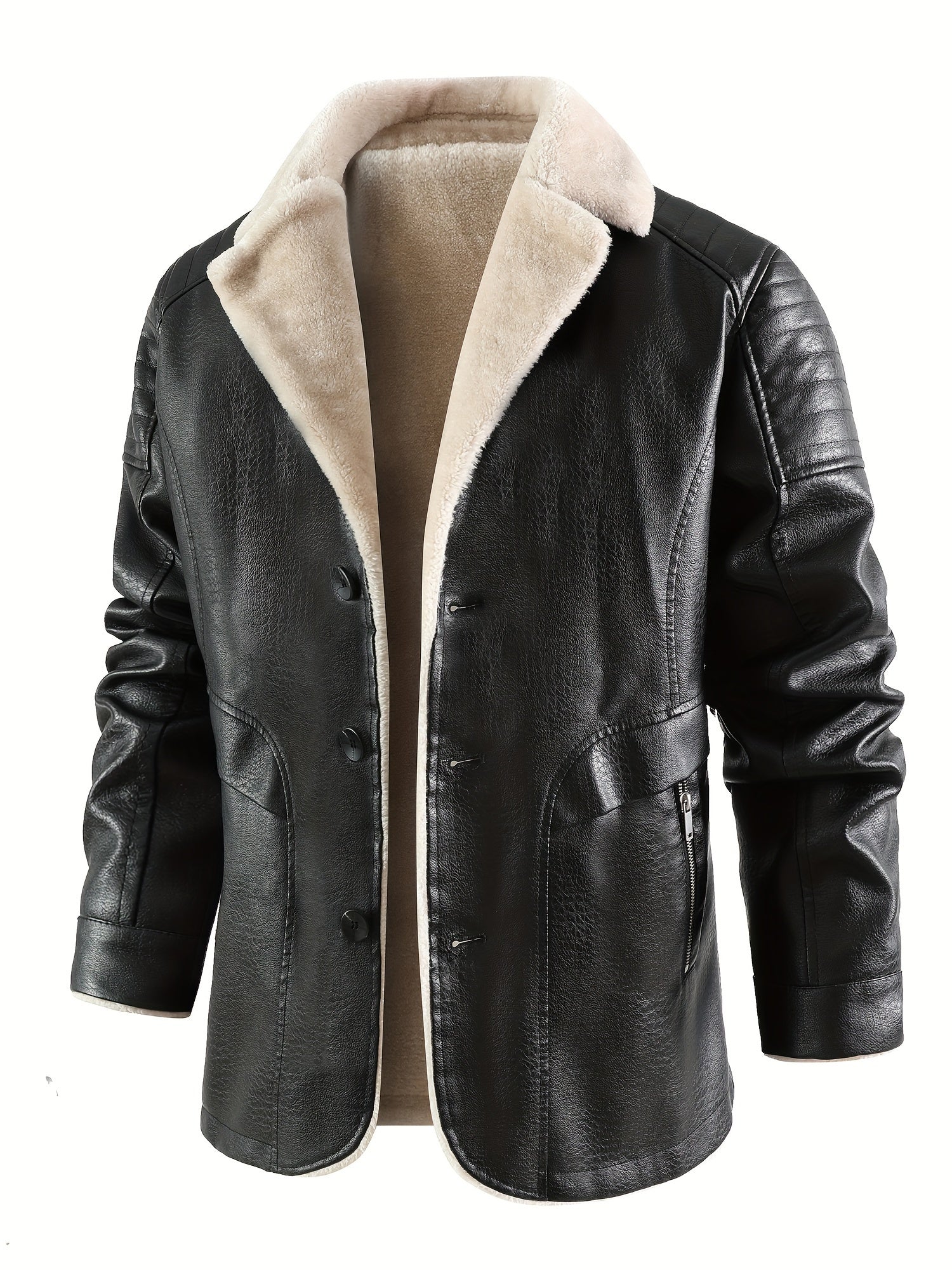 Casual leather fleece jacket for men