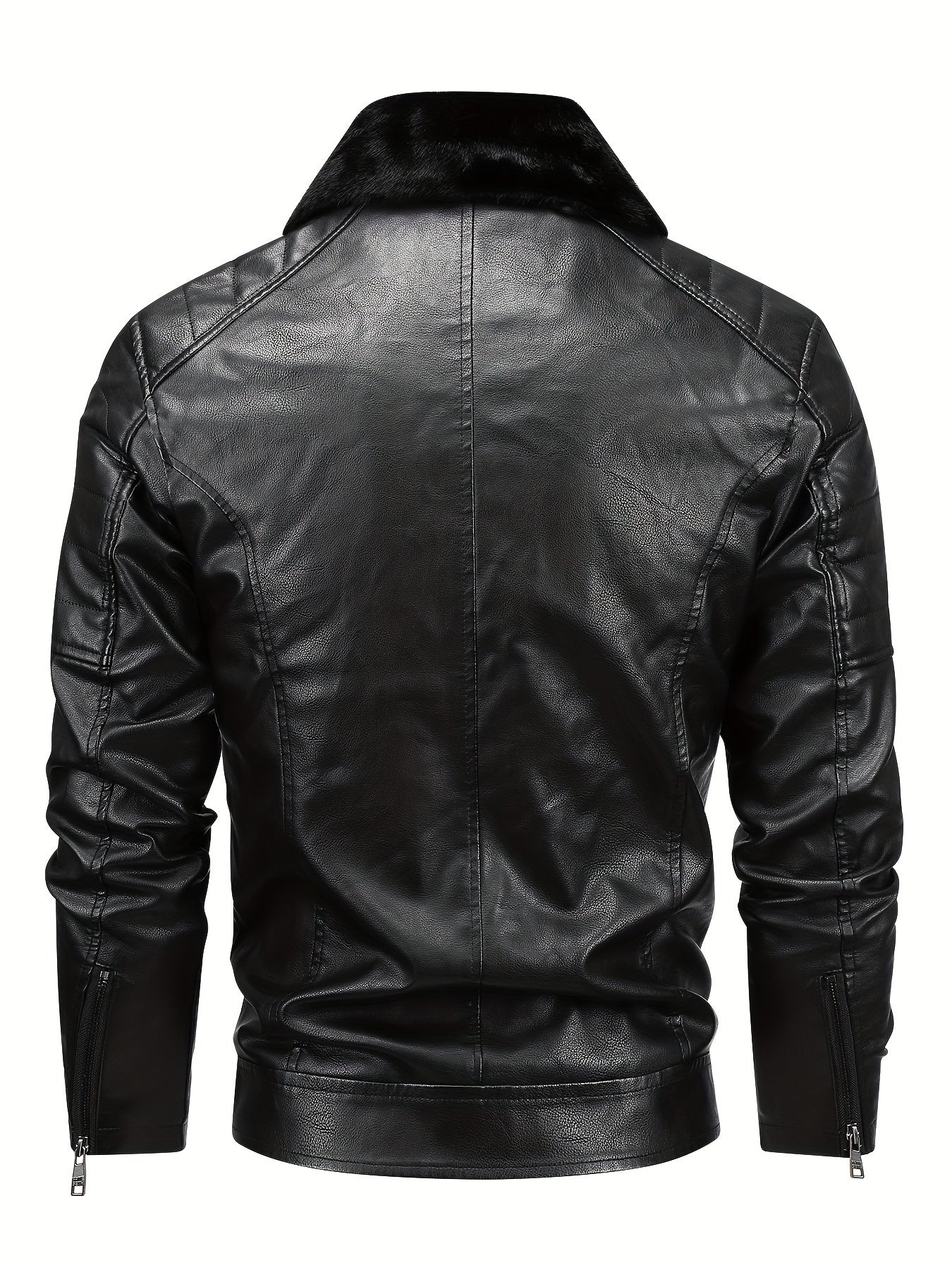 Black leather fleece jacket