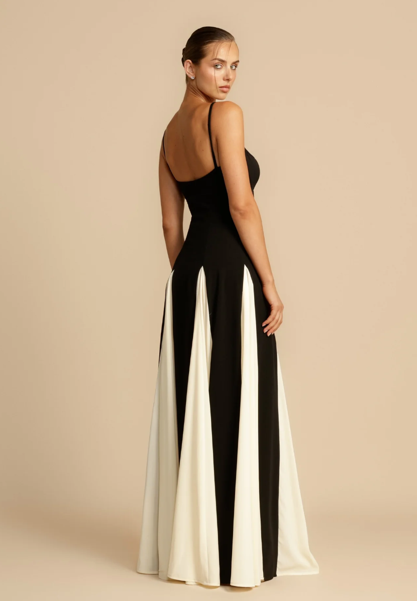 Elegant Contrast Color Maxi Dress In Black And White