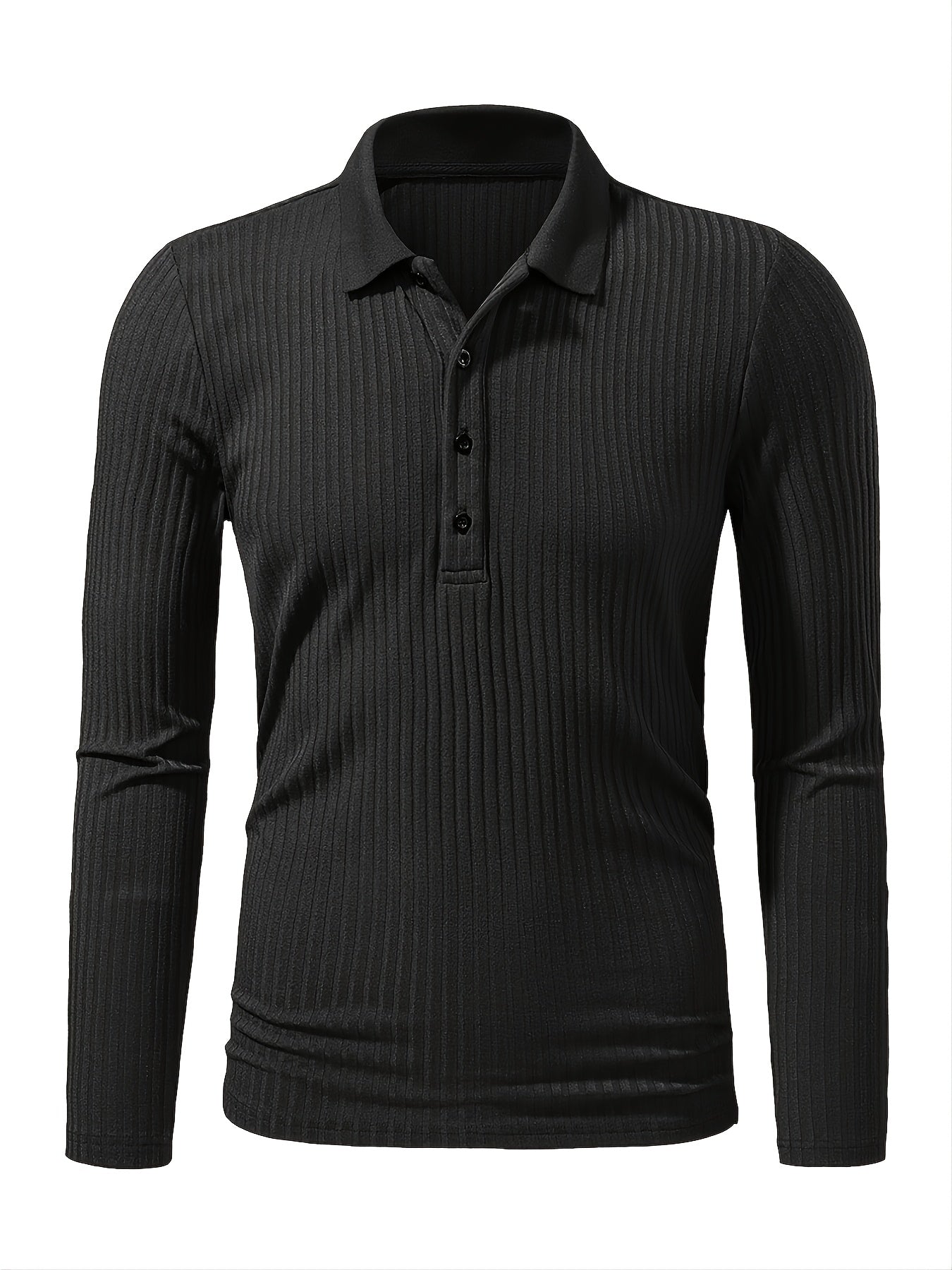 Striped black Henley shirt with long sleeves