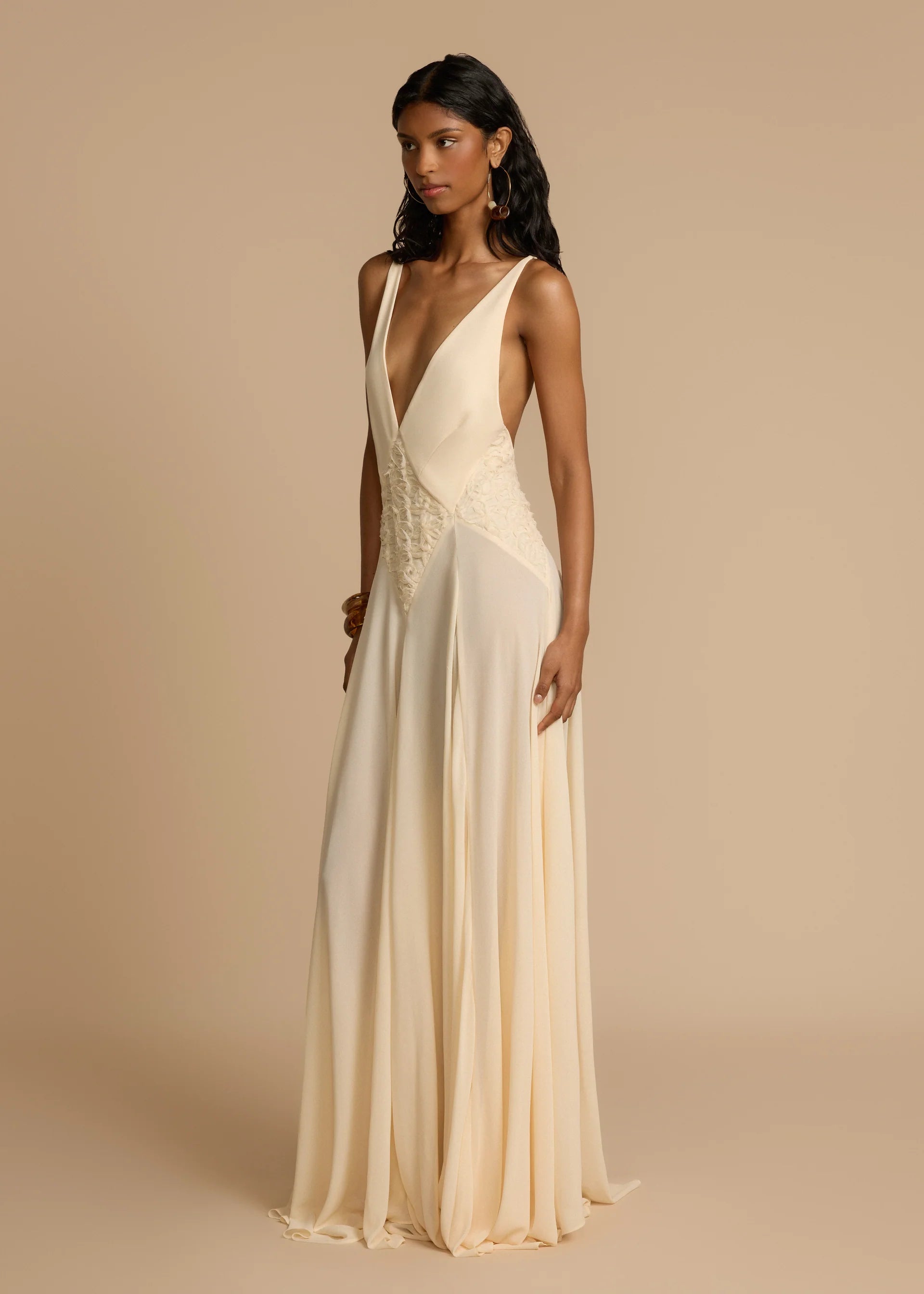 Hollow Out Stitching Lace Sling Color Maxi Dress