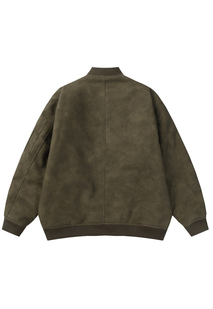 Faux leather varsity velvet bomber green jacket for men