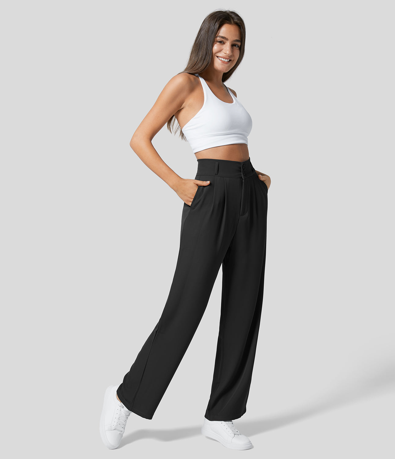 Classic High Waisted Straight Leg Suit Pants