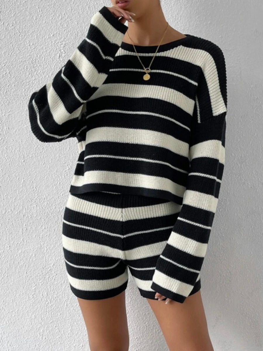 Striped sweater and shorts for women