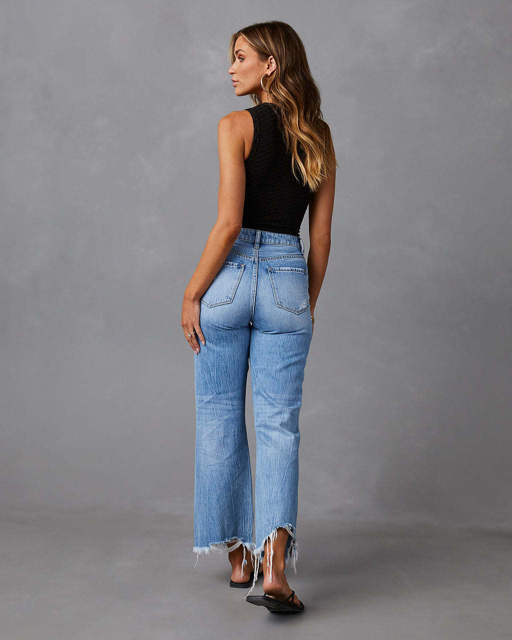 High waisted jeans with holes for women