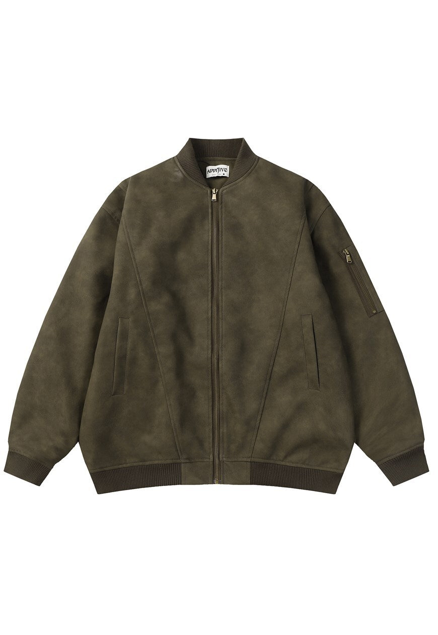 Faux leather varsity velvet bomber green jacket for men